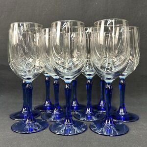 Libbey 'Crystal Blue' 8" Water Goblet, Drape Optic With Gold Trim, Set of 10